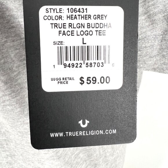 NEW True Religion Buddha Face Logo Short Sleeve Heather Grey T-shirt Size Large - Picture 10 of 12